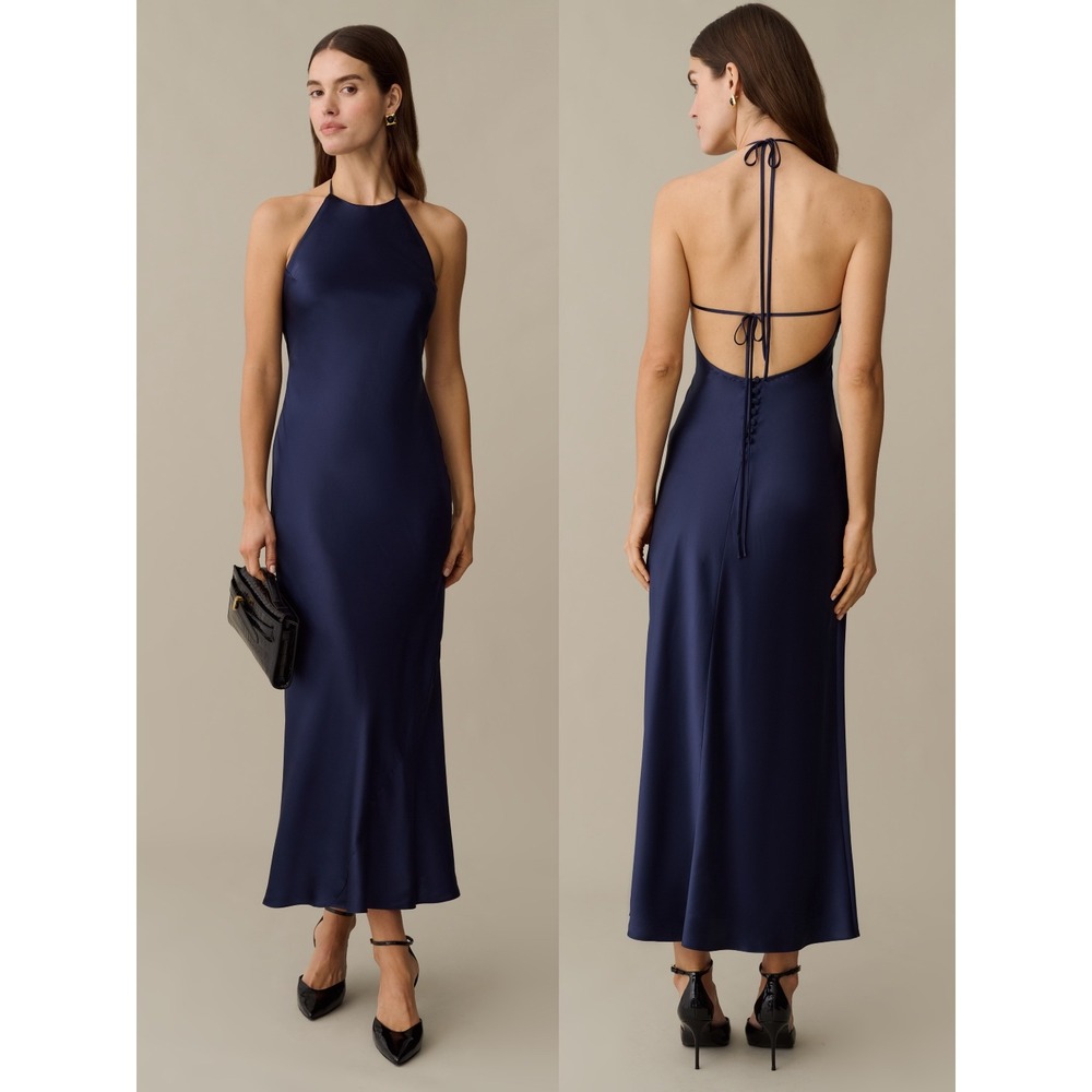 NWT Kourt Vita Silk Dress in Navy Blue - Size Small